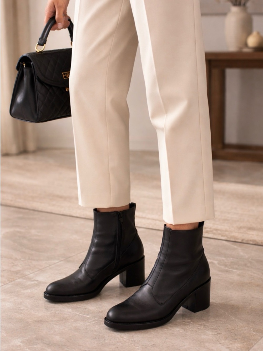 Classic Black Leather Ankle Booties - Women's Chelsea-Inspired Boots